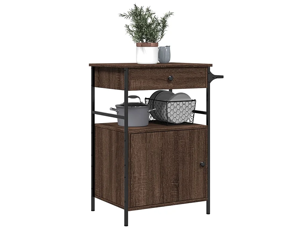 Chariot de cuisine chêne marron 56x43x89,5 cm bois d'ingénierie