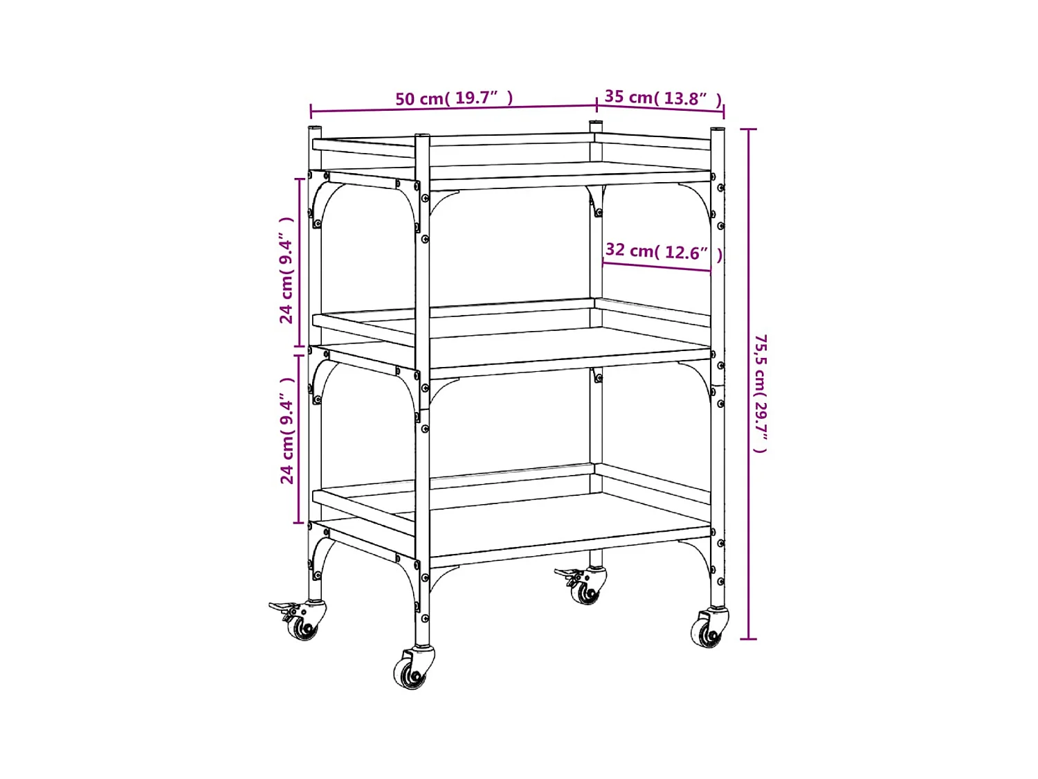 Chariot de cuisine chêne fumé 50x35x75,5 cm bois d'ingénierie