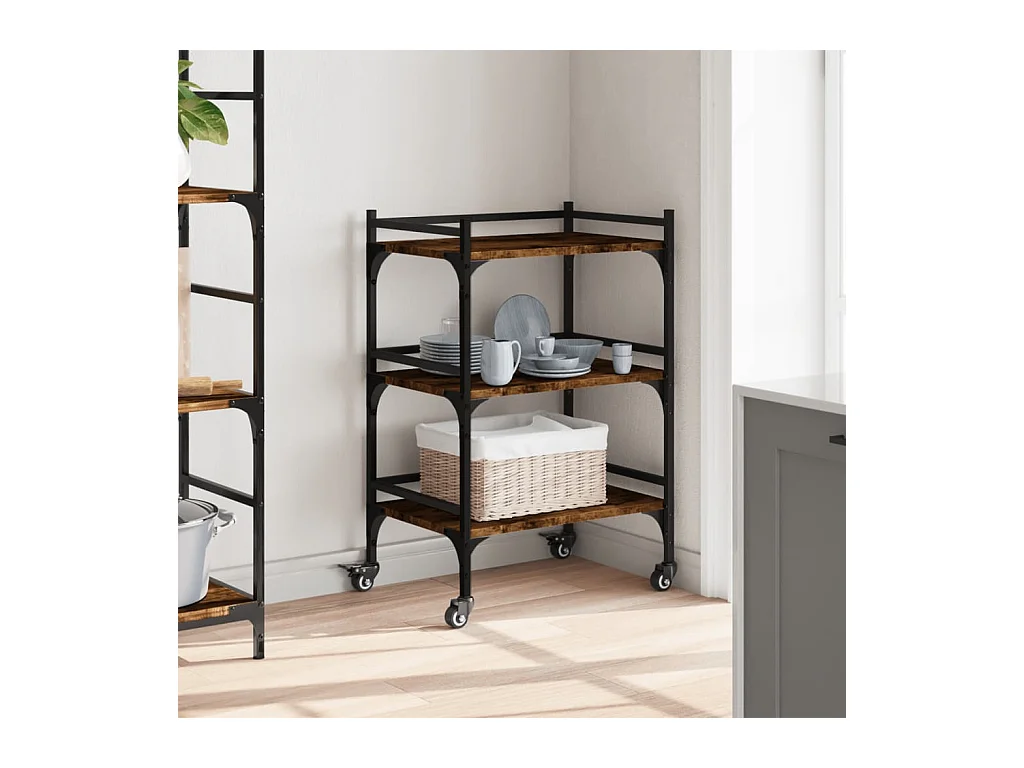 Chariot de cuisine chêne fumé 50x35x75,5 cm bois d'ingénierie