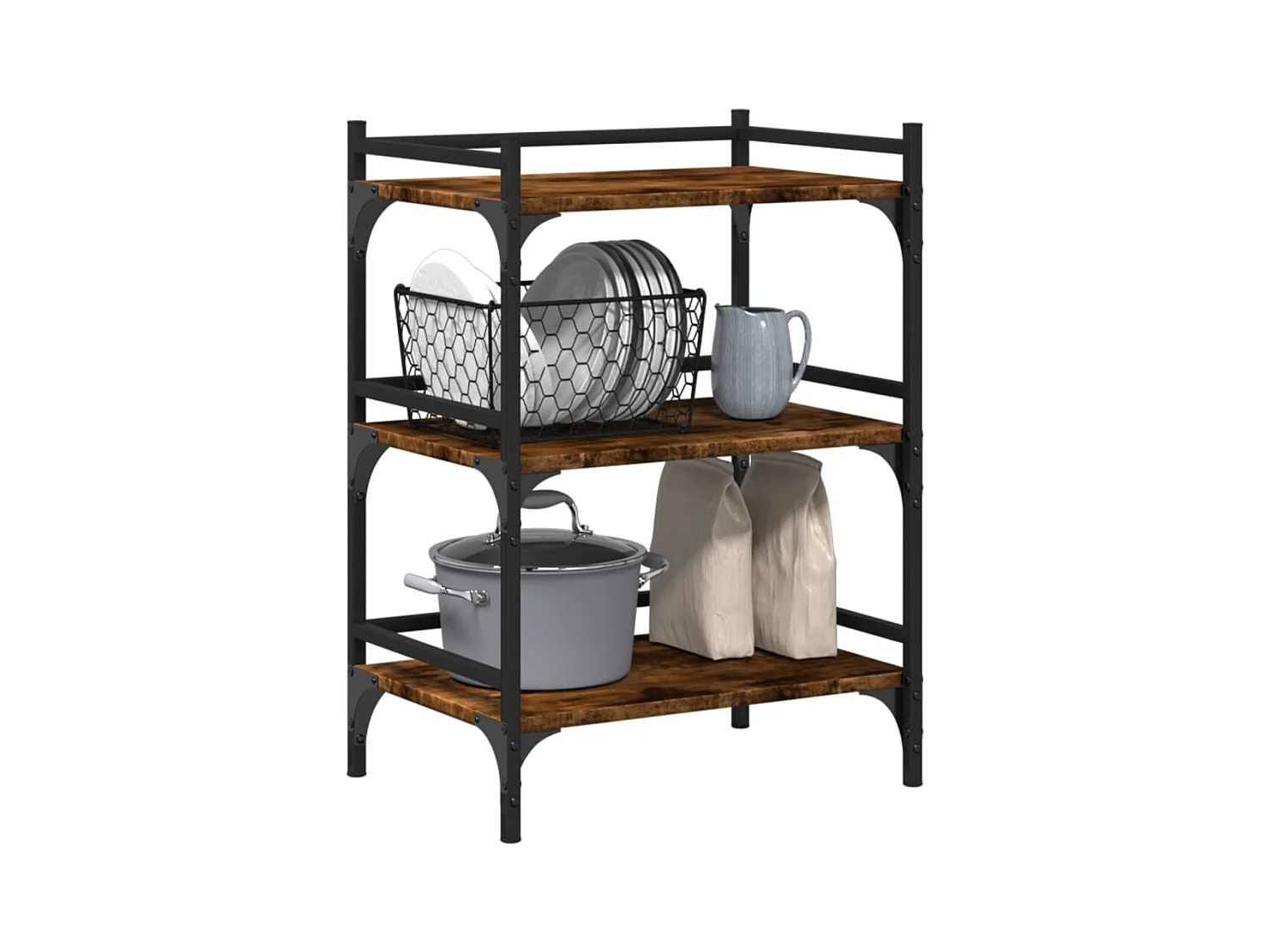 Chariot de cuisine chêne fumé 50x35x75,5 cm bois d'ingénierie