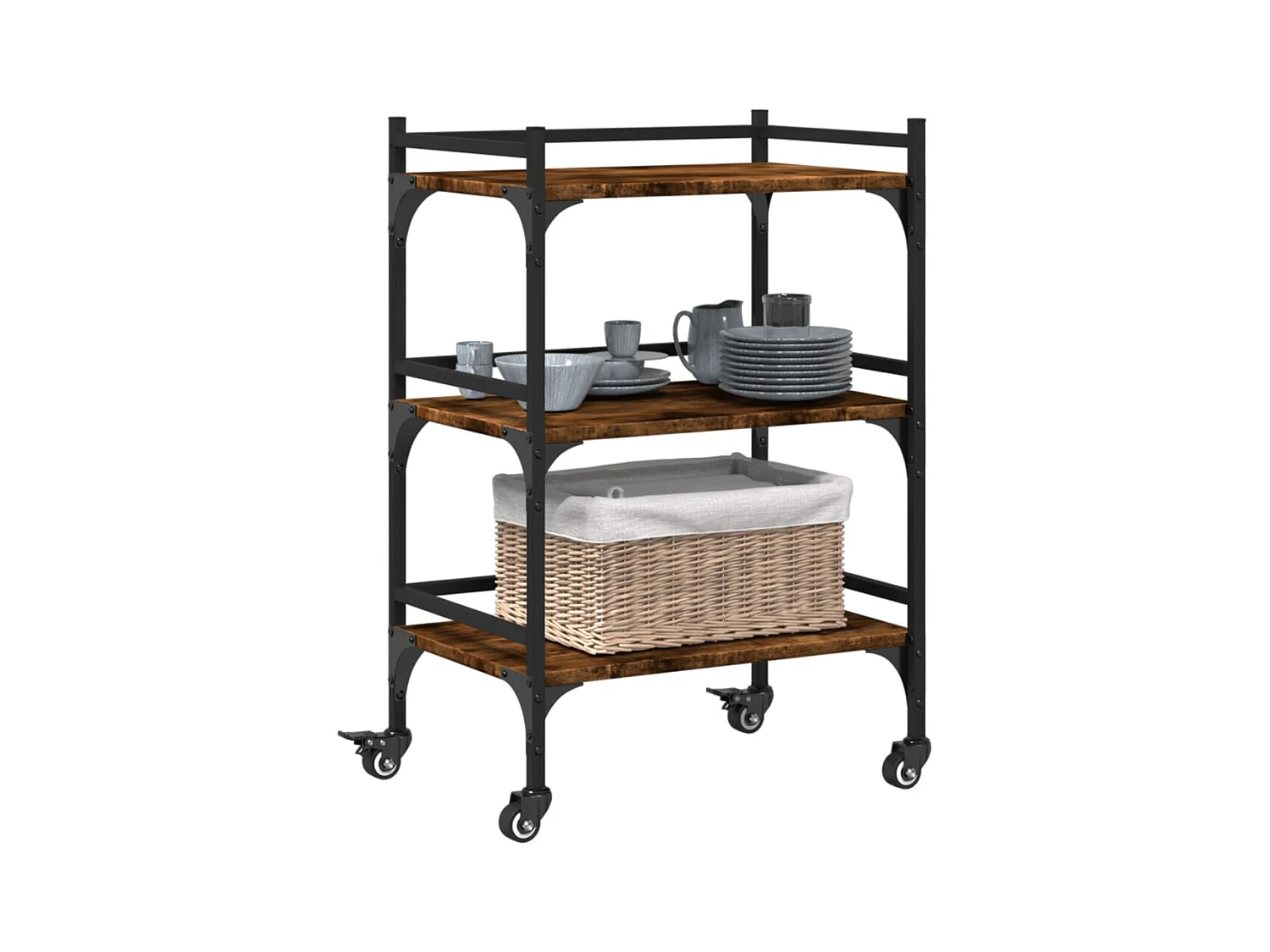 Chariot de cuisine chêne fumé 50x35x75,5 cm bois d'ingénierie