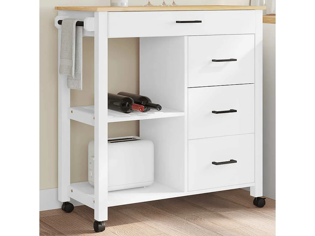 Chariot de cuisine MONZA 84x40x88,5 cm bois massif de pin
