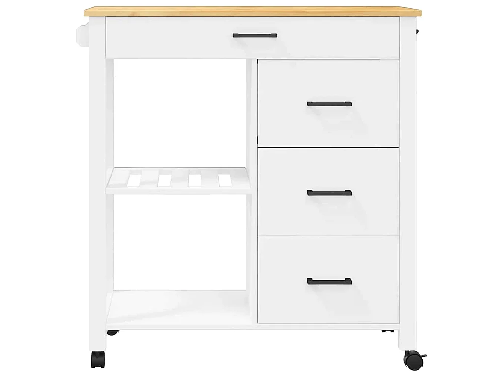 Chariot de cuisine MONZA 84x40x88,5 cm blanc bois massif de pin