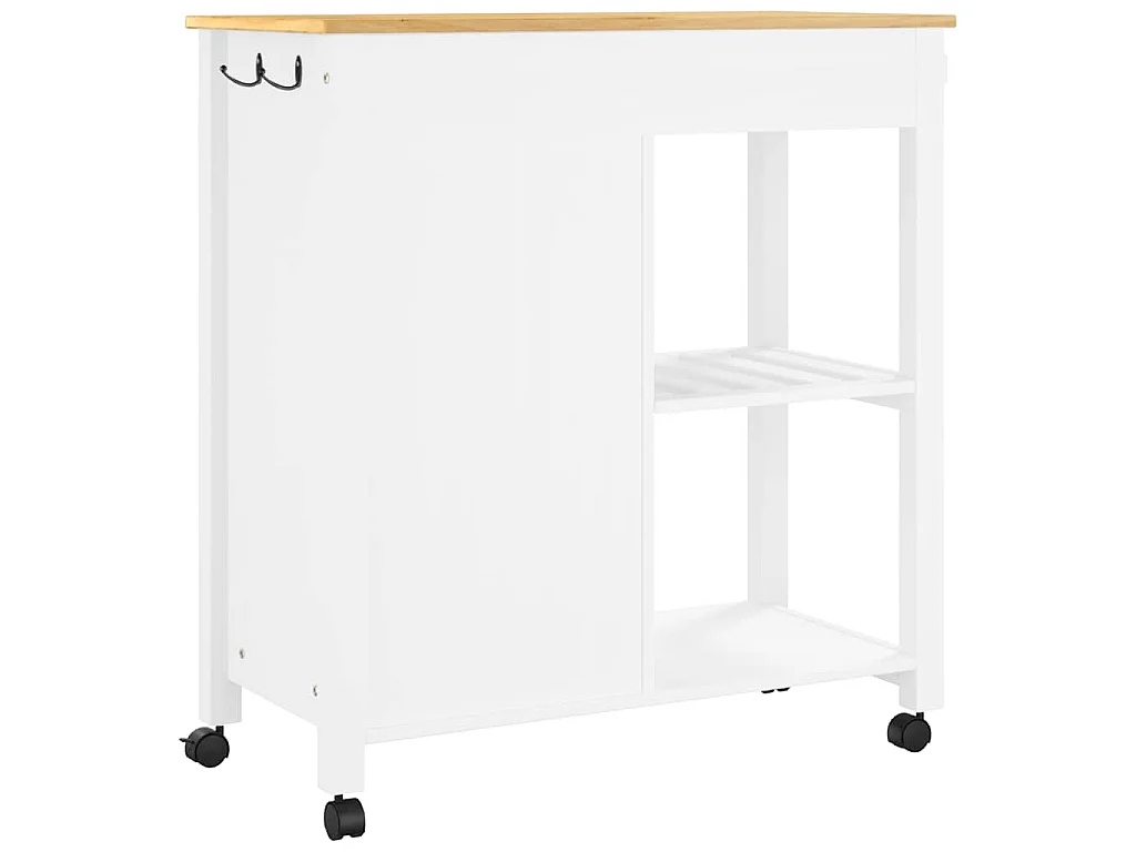 Chariot de cuisine MONZA 84x40x88,5 cm blanc bois massif de pin
