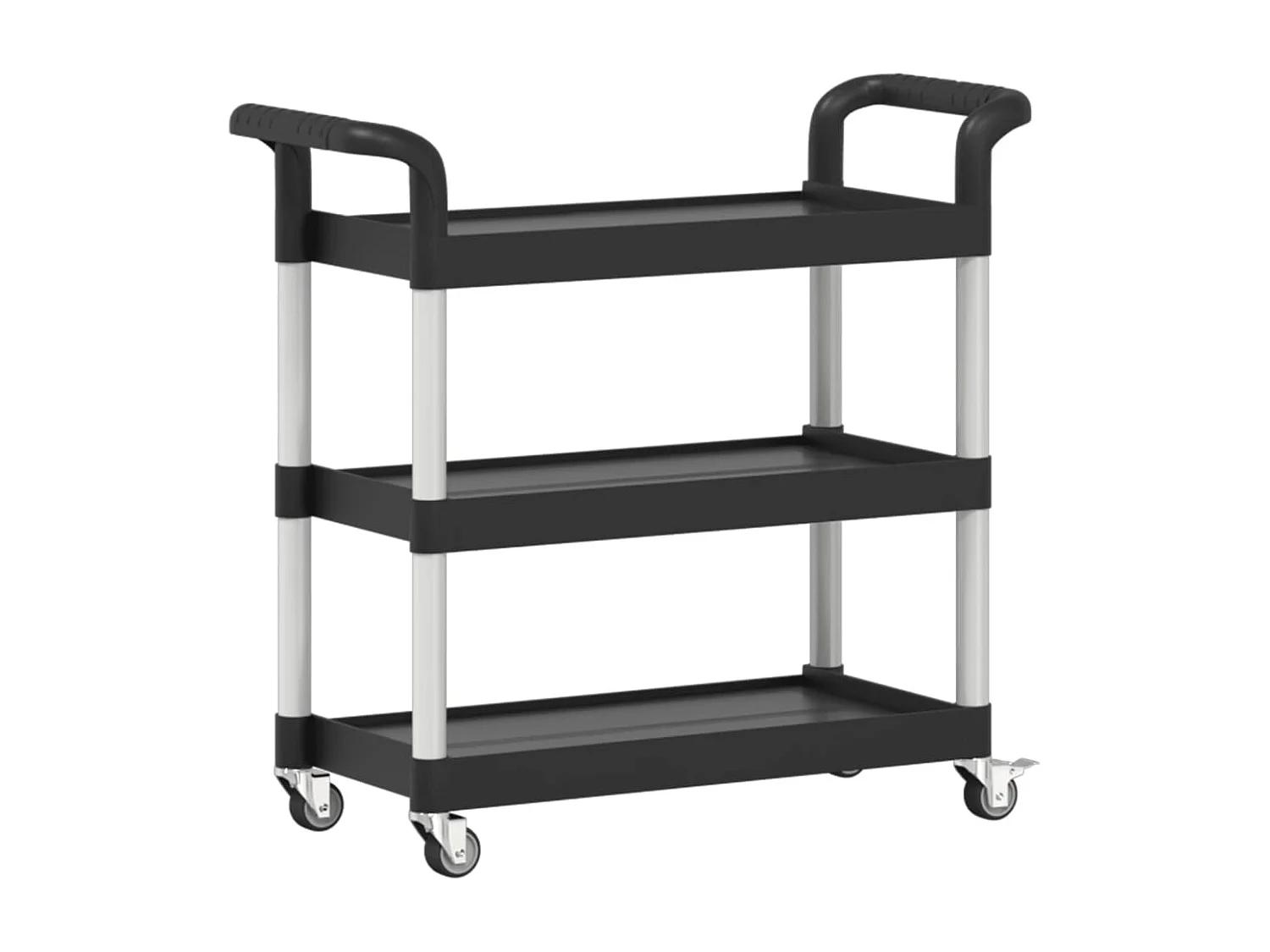 Rollwagen mit 3 Etagen Schwarz 77x34x72 cm Aluminium