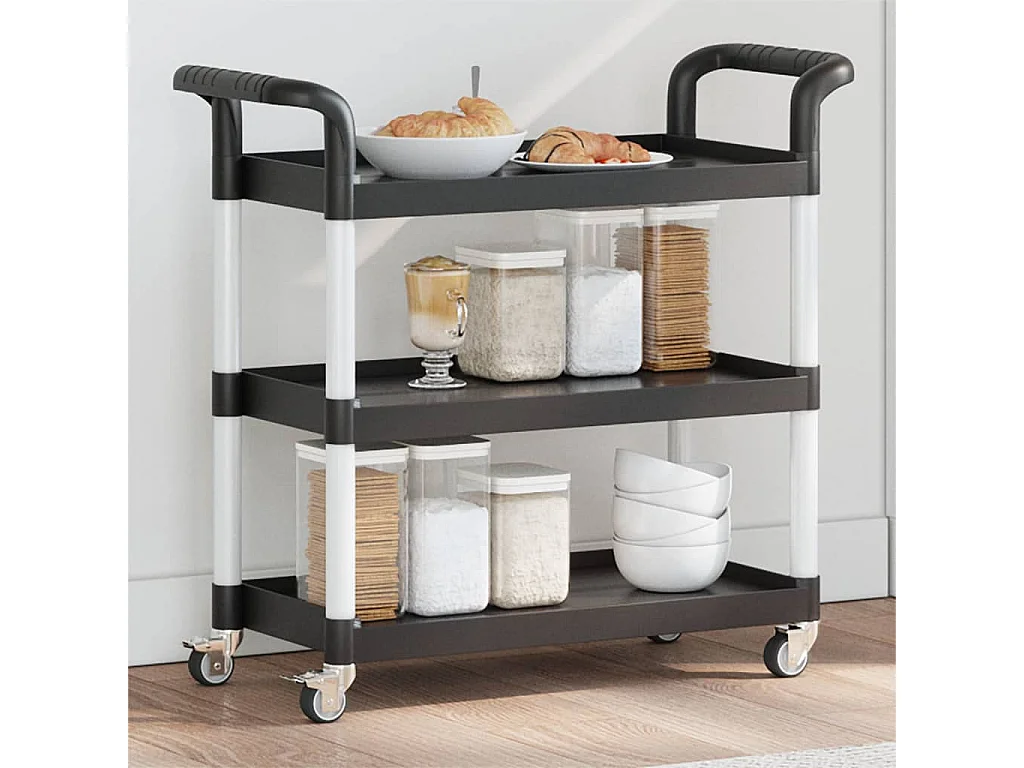Chariot à 3 niveaux noir 77x34x72 cm aluminium