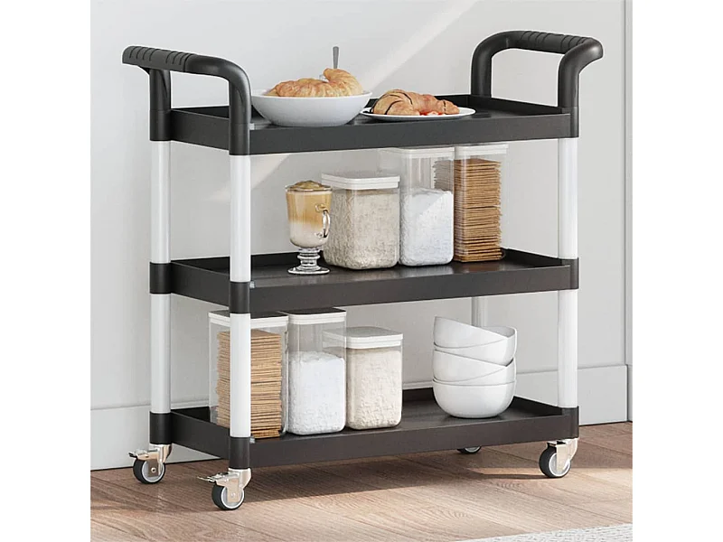 Carrello a 3 Ripiani Nero 77x34x72 cm in Alluminio