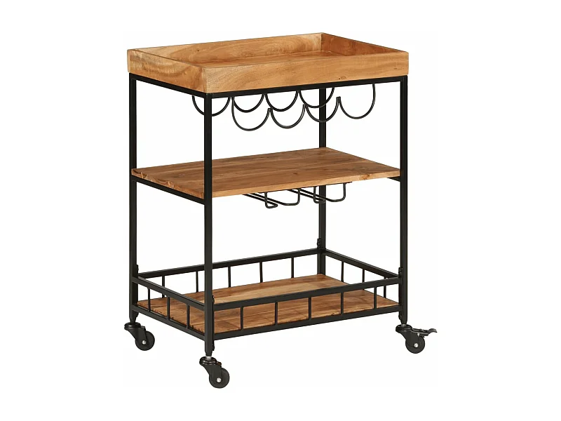 Chariot de bar 60x40x80 cm bois massif d'acacia et fer