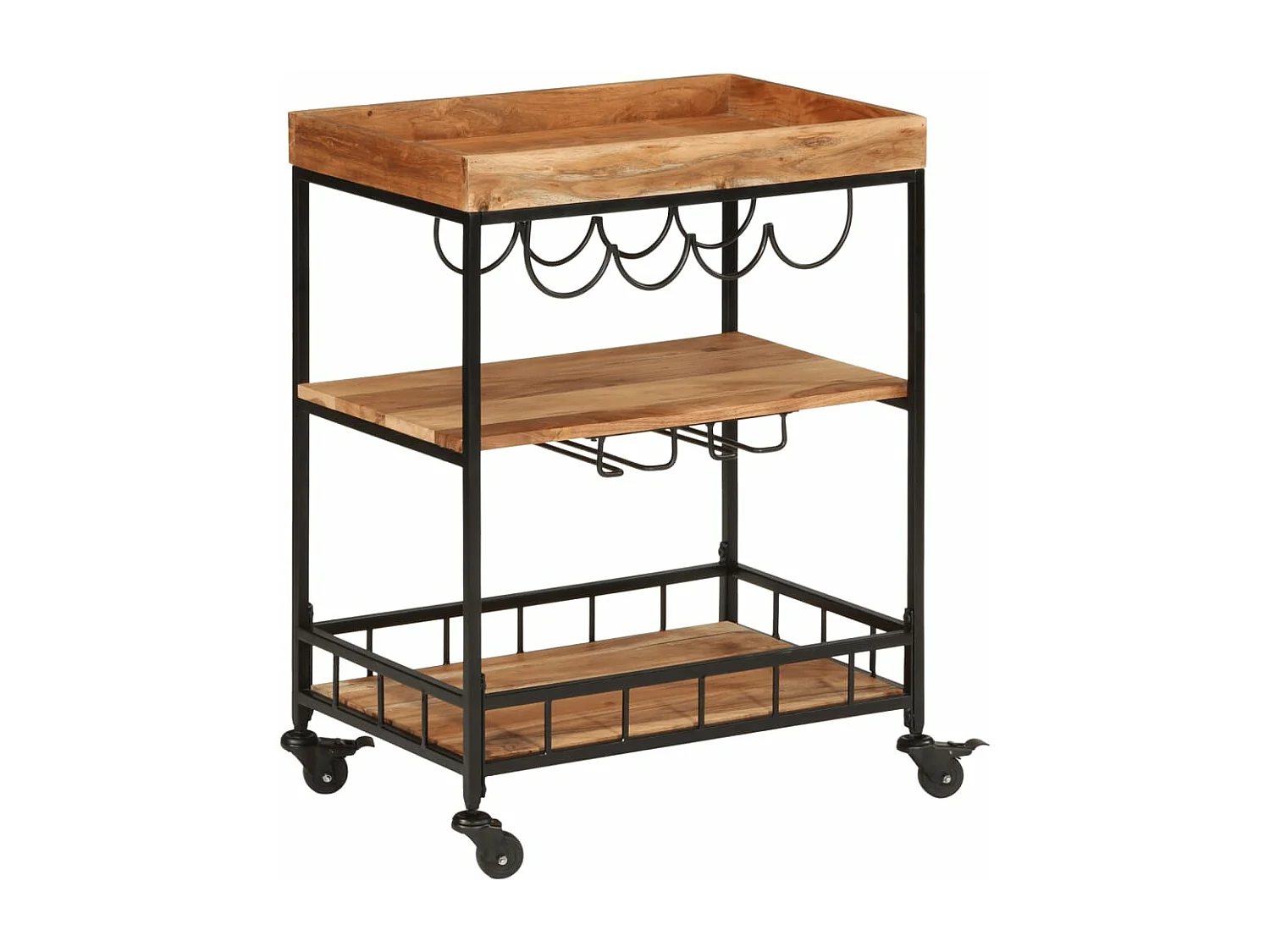 Chariot de bar 60x40x80 cm bois massif d'acacia et fer