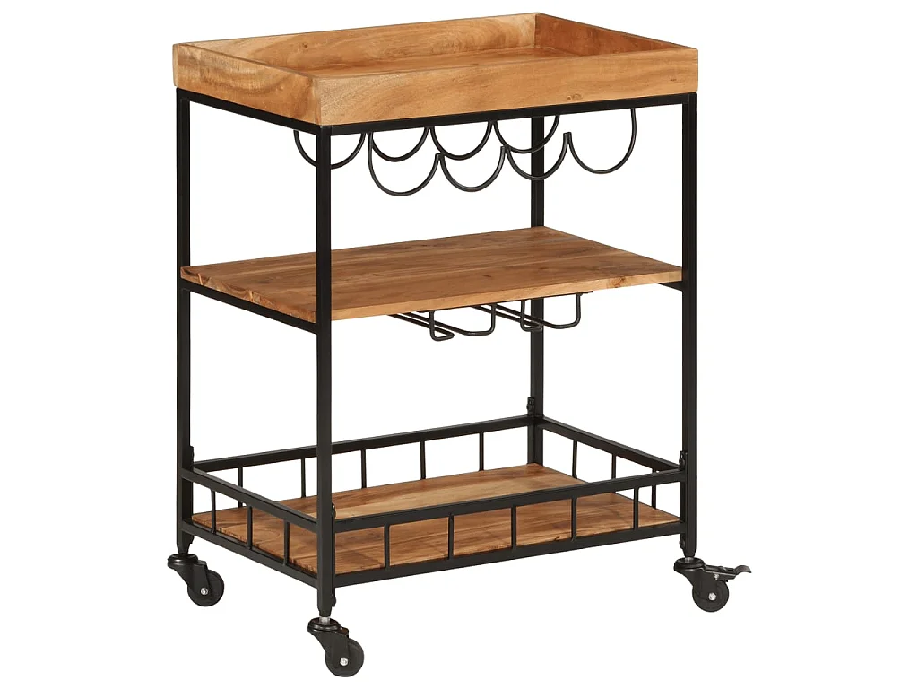 Chariot de bar 60x40x80 cm bois massif d'acacia et fer