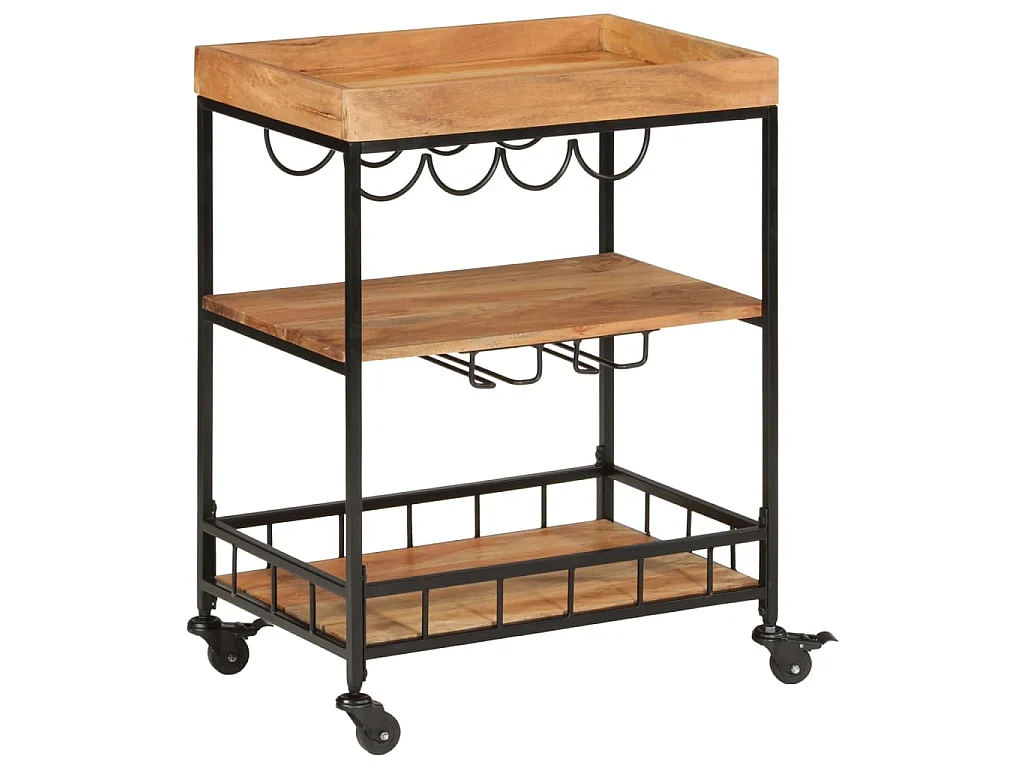 Chariot de bar 60x40x80 cm bois massif d'acacia et fer