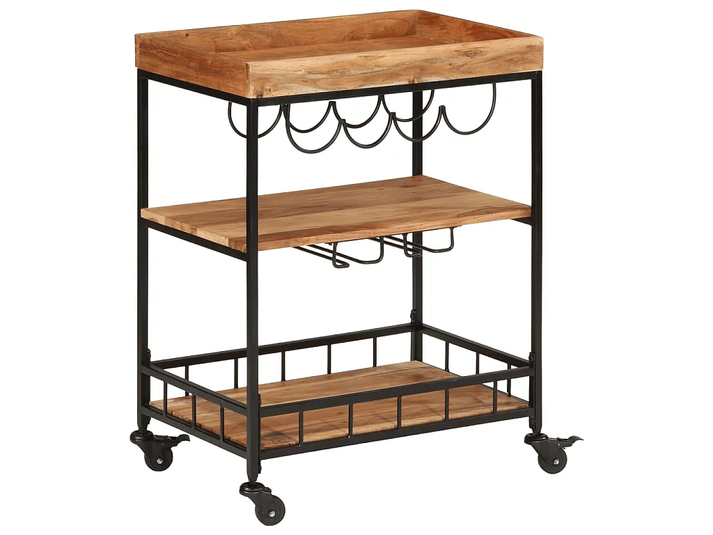 Chariot de bar 60x40x80 cm bois massif d'acacia et fer