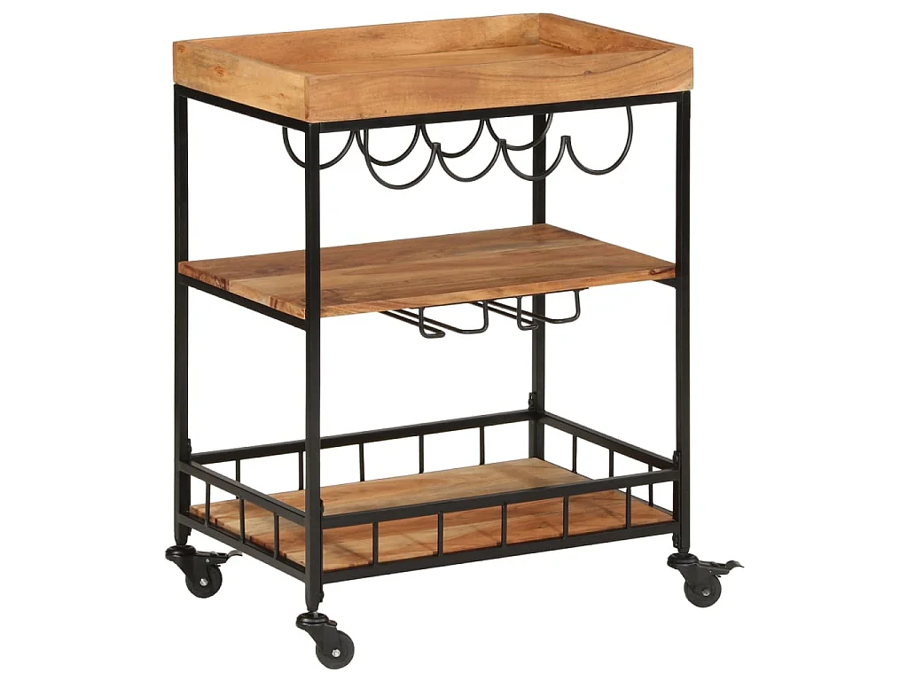 Chariot de bar 60x40x80 cm bois massif d'acacia et fer