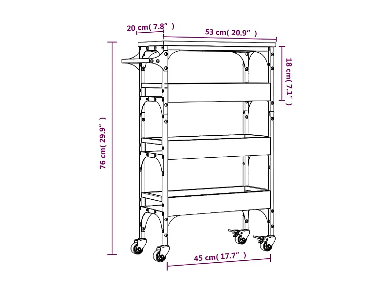 Carrello Cucina Rovere Marrone 53x20x76 cm Legno Multistrato
