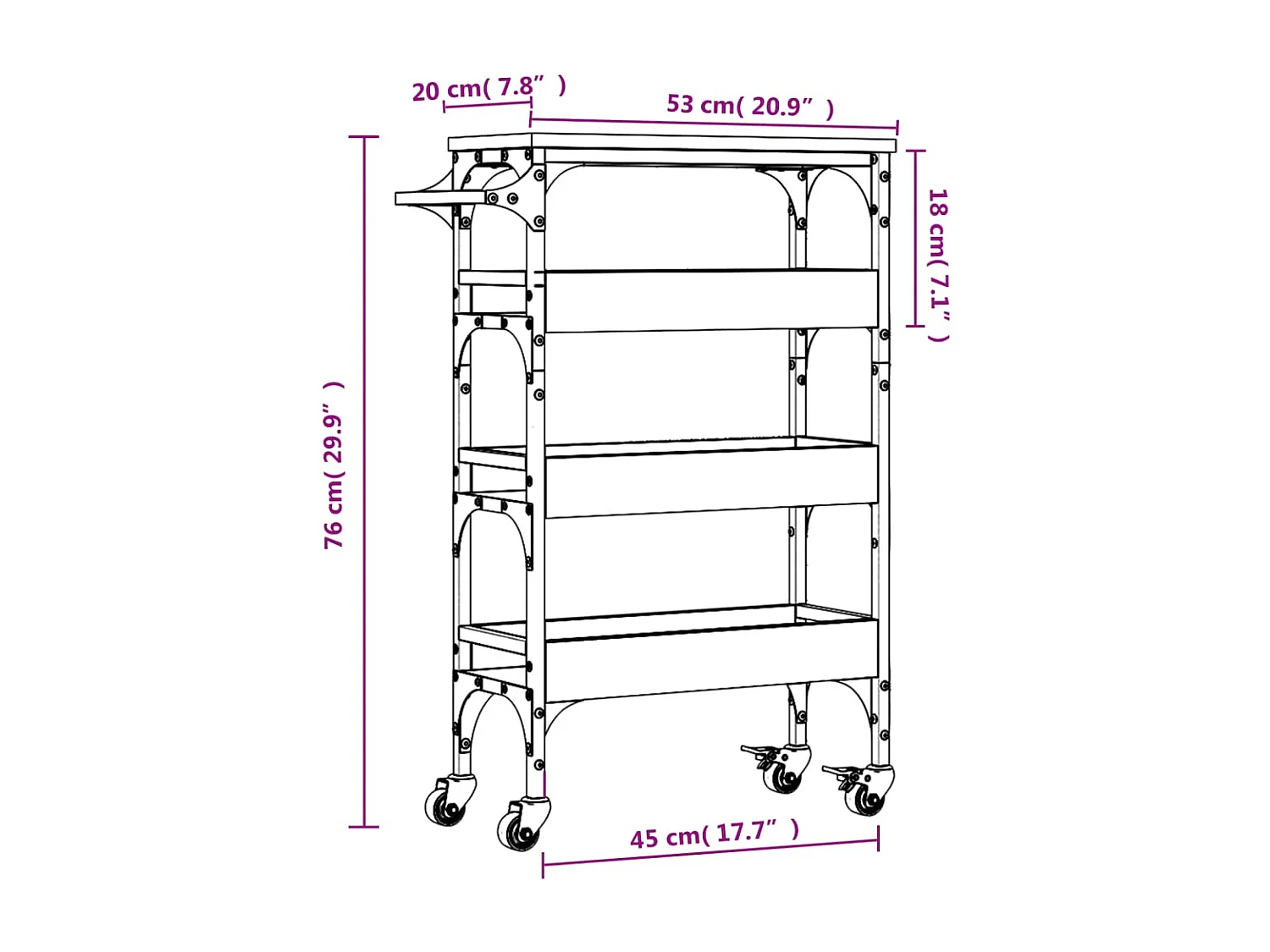 Carrito de cocina madera de ingeniería marrón roble 53x20x76 cm