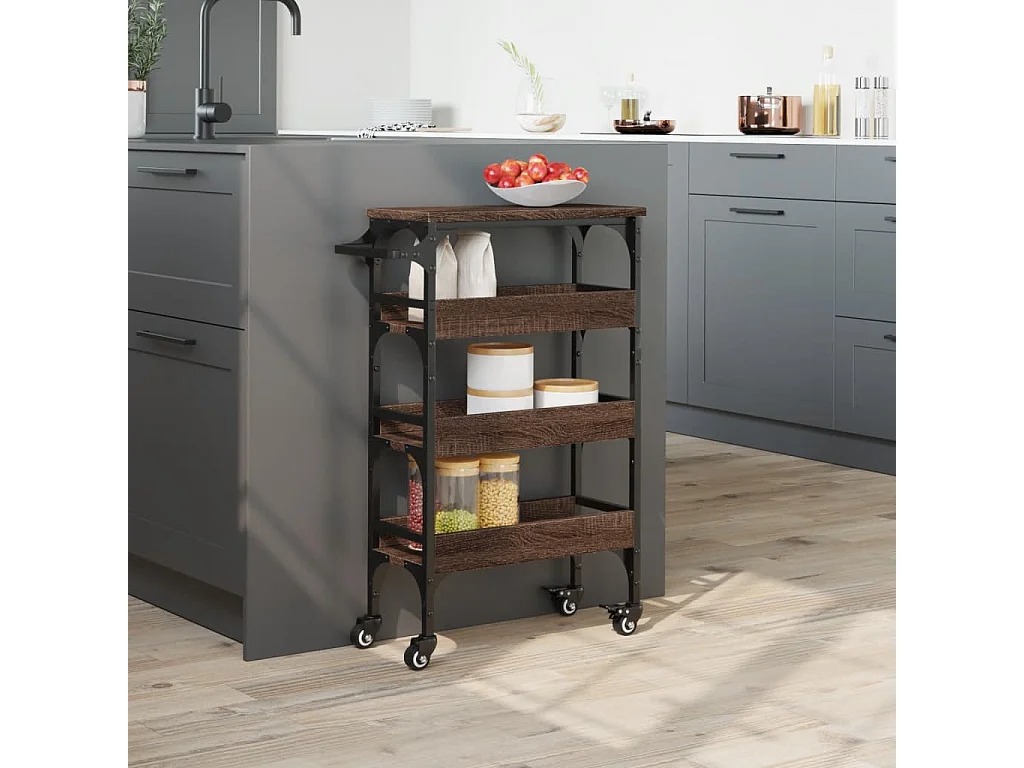 Carrito de cocina madera de ingeniería marrón roble 53x20x76 cm