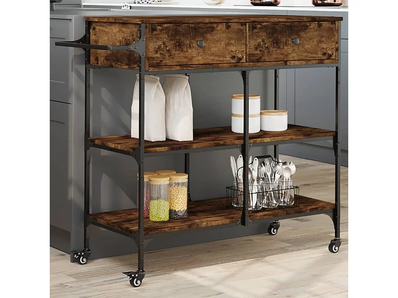 Keukentrolley 105x42x95 cm bewerkt hout gerookt eikenkleurig