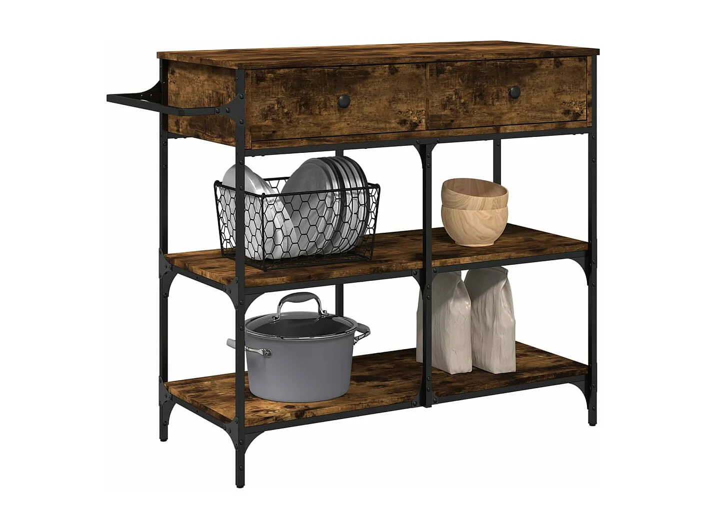 Chariot de cuisine chêne fumé 105x42x95 cm bois d'ingénierie