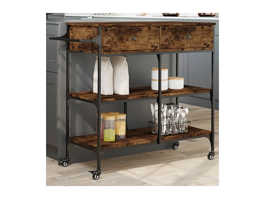 Keukentrolley 105x42x95 cm bewerkt hout gerookt eikenkleurig