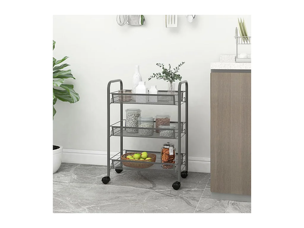 Chariot de cuisine à 3 niveaux Gris 46x26x64 cm Fer