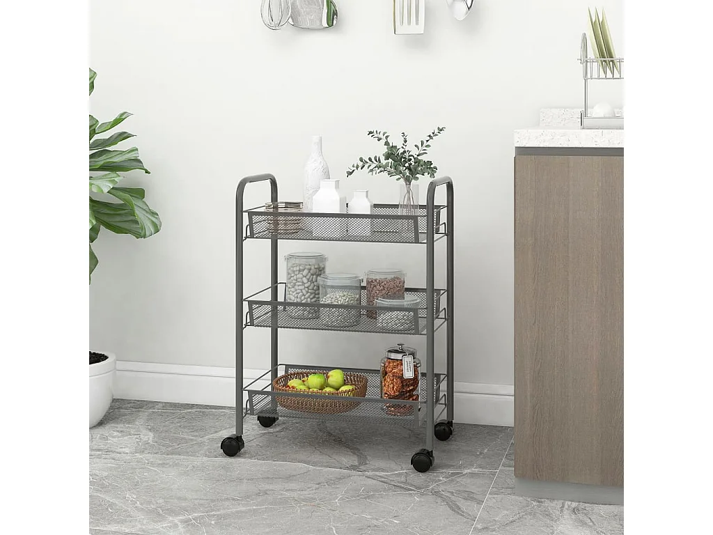 Chariot de cuisine à 3 niveaux Gris 46x26x64 cm Fer