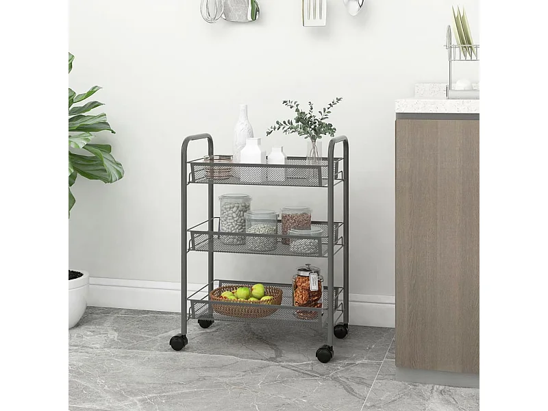 Chariot de cuisine à 3 niveaux Gris 46x26x64 cm Fer