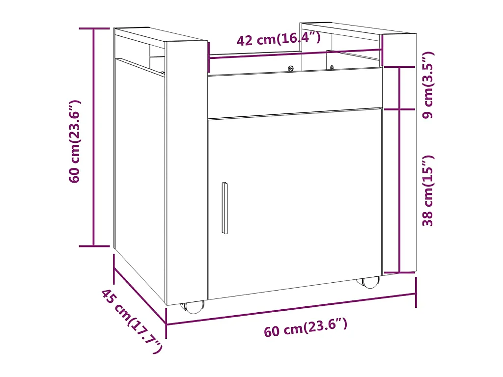 Carrello per Scrivania bianco 60x45x60 cm in Legno Multistrato