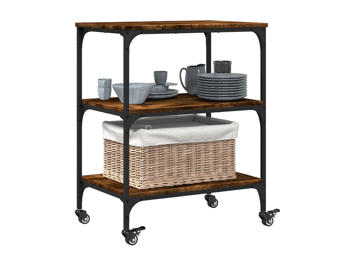 Chariot de cuisine chêne fumé 60x41x76 cm bois d'ingénierie