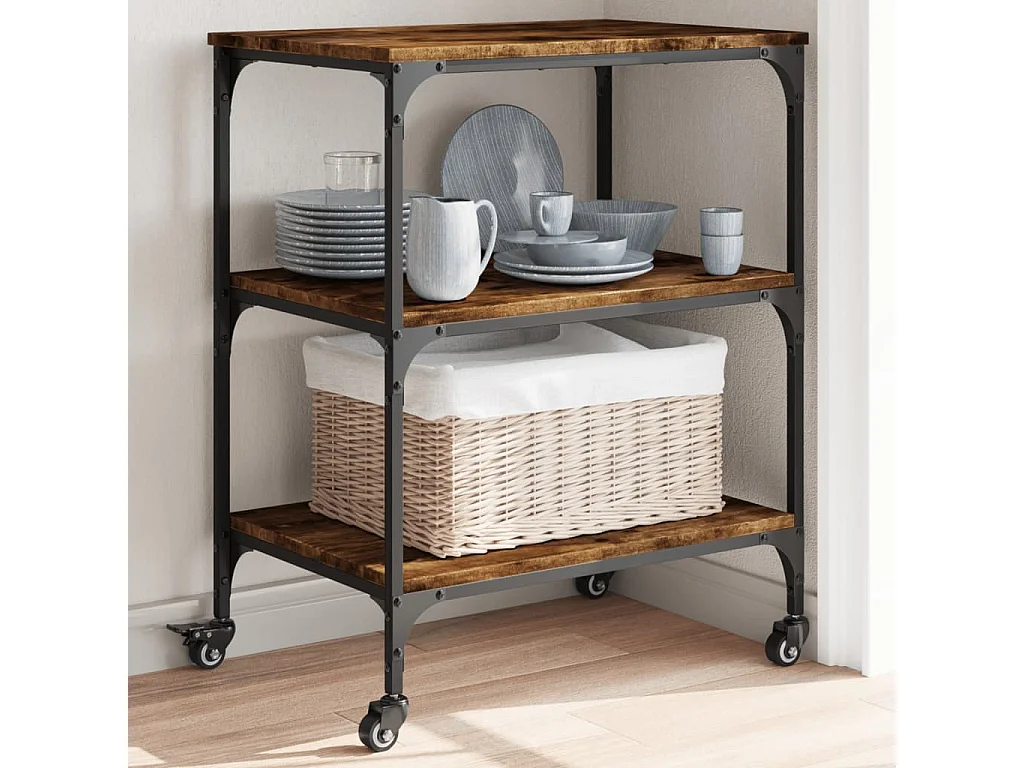 Küchenwagen Räuchereiche 60x41x76 cm Holzwerkstoff