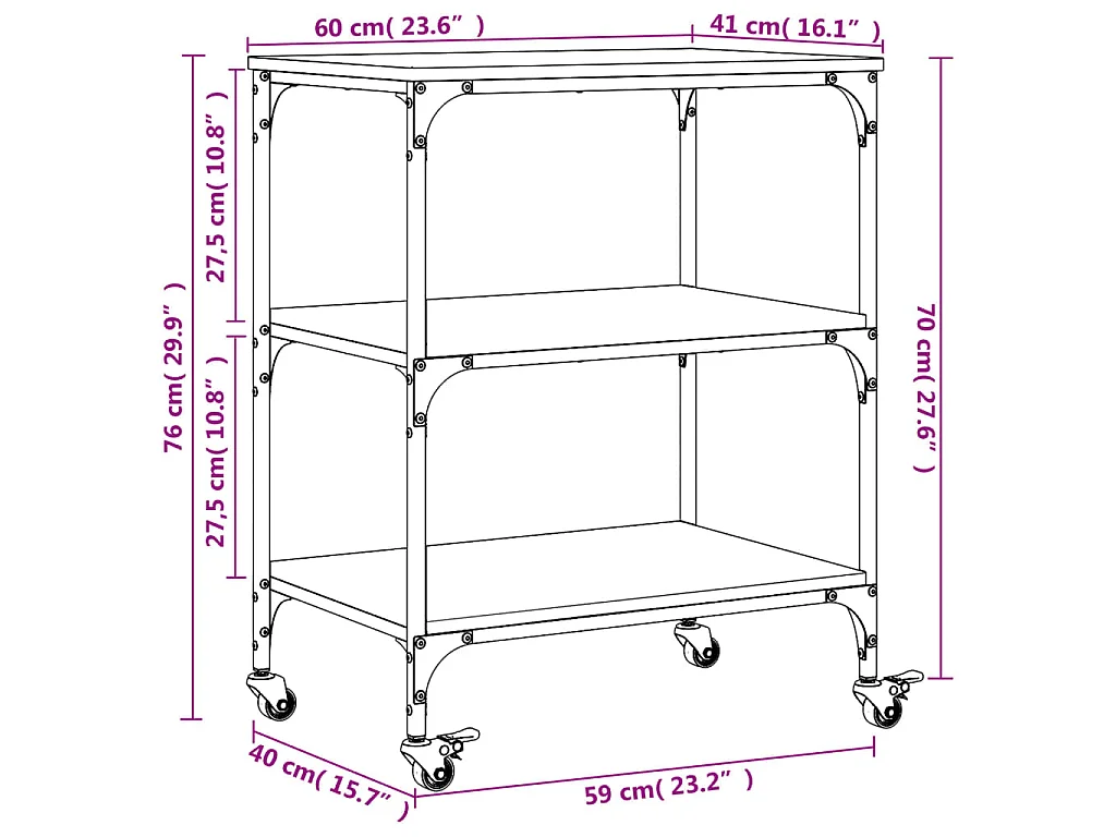 Carrello da Cucina Rovere Fumo 60x41x76 cm in Legno Multistrato