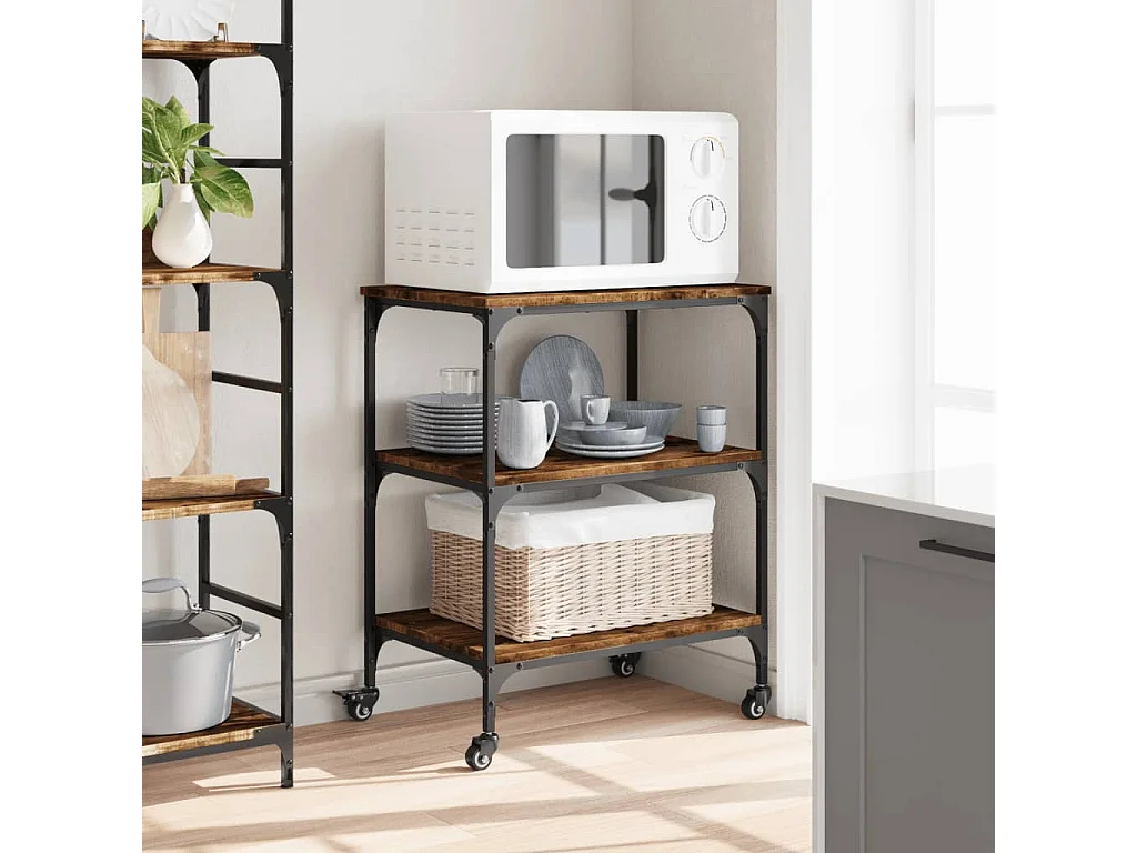Carrello da Cucina Rovere Fumo 60x41x76 cm in Legno Multistrato