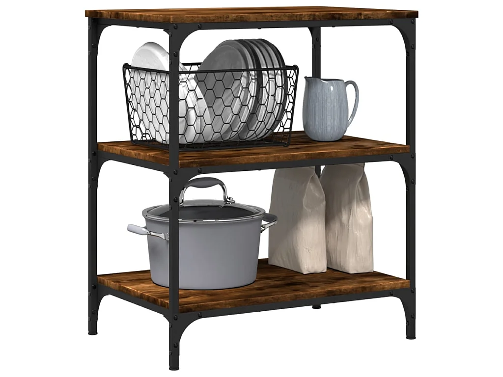 Carrello da Cucina Rovere Fumo 60x41x76 cm in Legno Multistrato