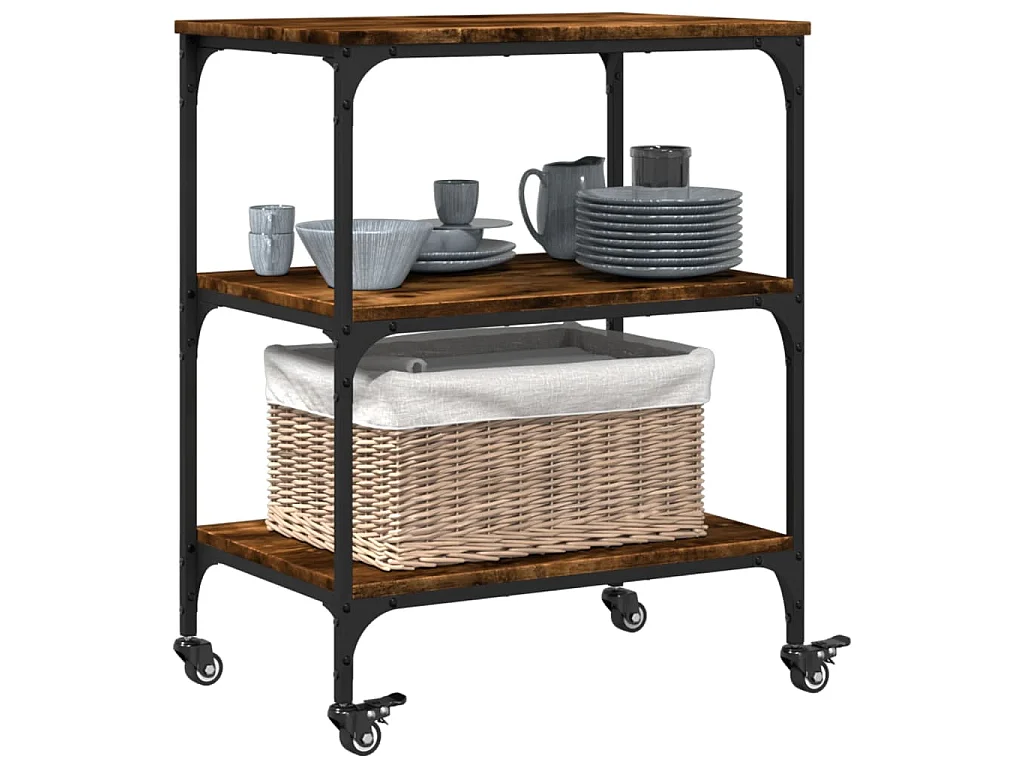 Carrello da Cucina Rovere Fumo 60x41x76 cm in Legno Multistrato