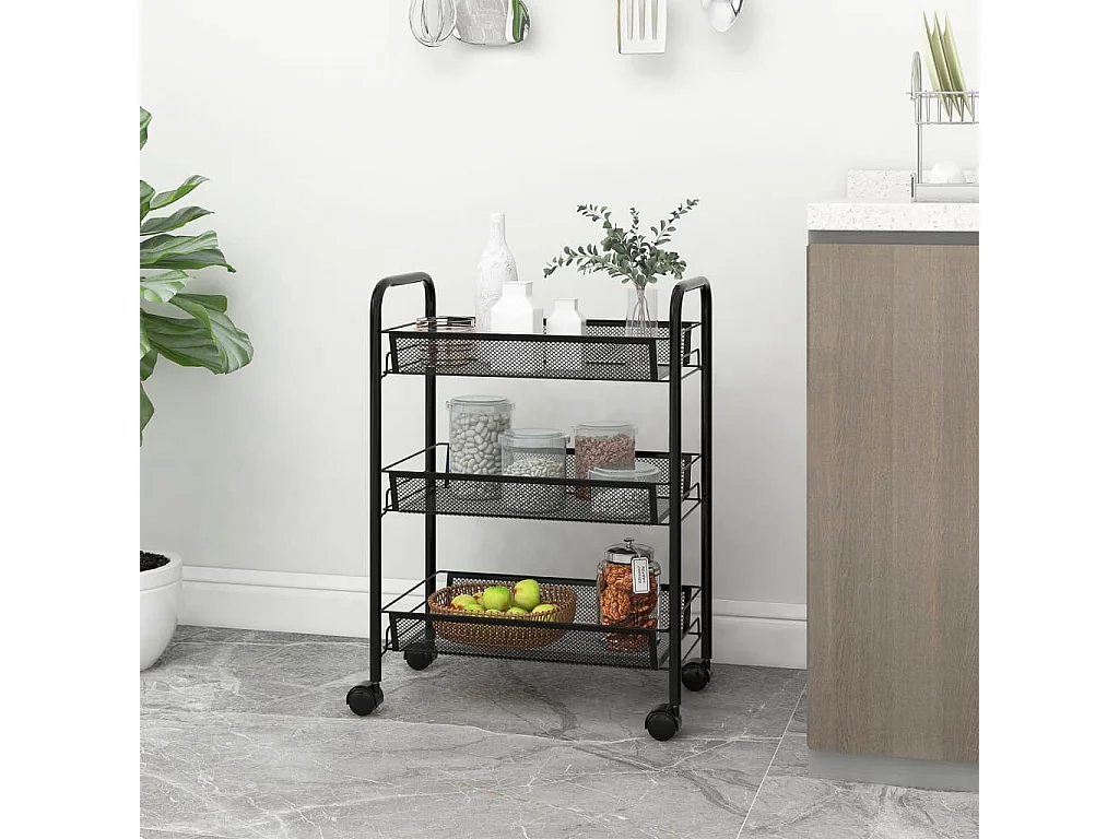 Küchenwagen 3 Etagen Schwarz 46x26x64 cm Eisen