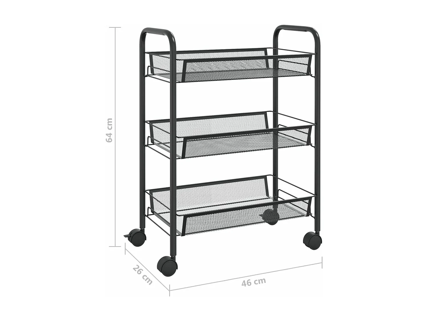 Chariot de cuisine à 3 niveaux Noir 46x26x64 cm Fer