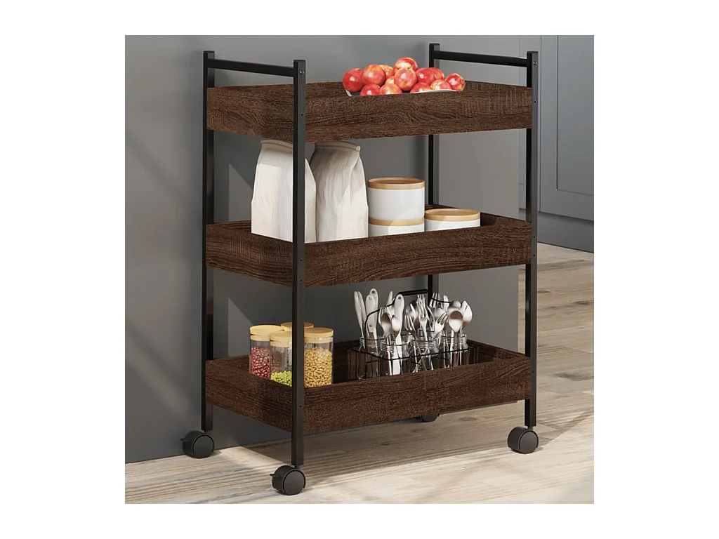 Chariot de cuisine chêne marron 50x30x70 cm bois d'ingénierie