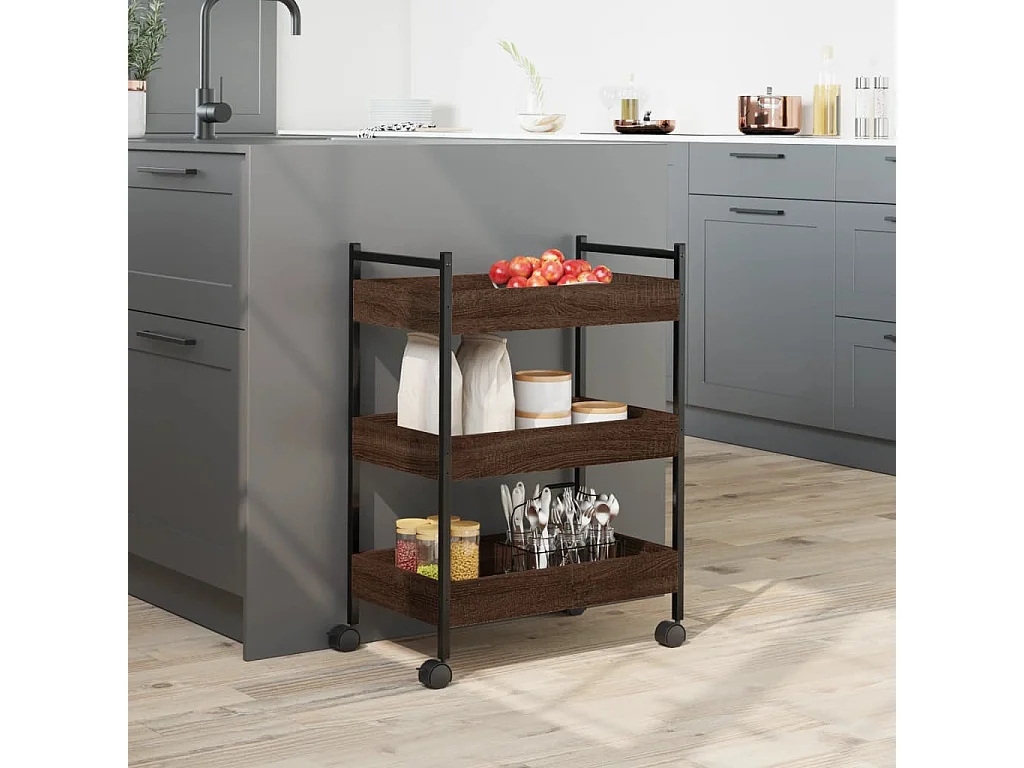 Chariot de cuisine chêne marron 50x30x70 cm bois d'ingénierie