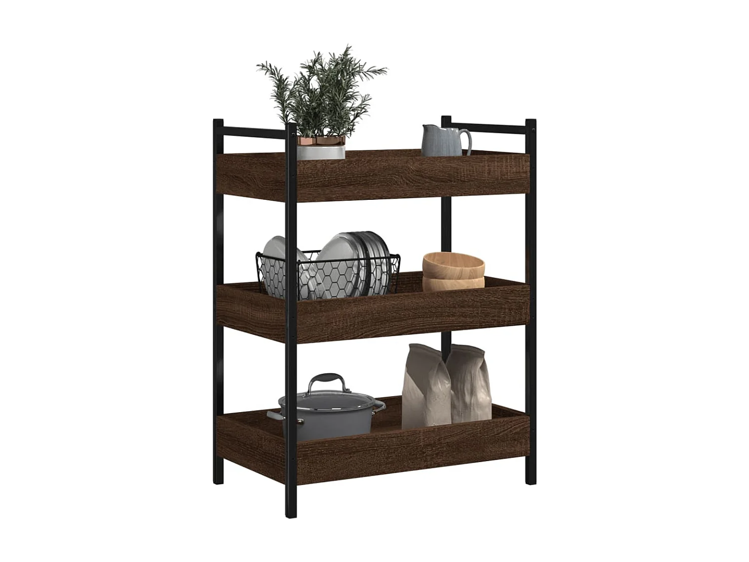 Chariot de cuisine chêne marron 50x30x70 cm bois d'ingénierie