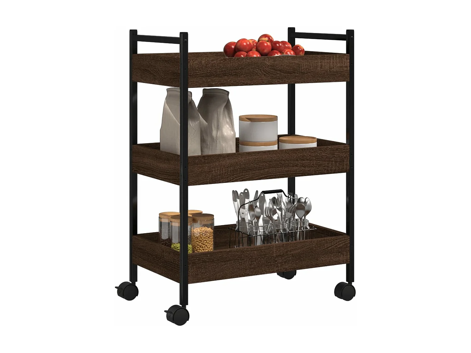 Chariot de cuisine chêne marron 50x30x70 cm bois d'ingénierie