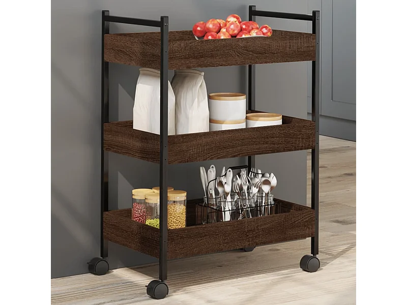 Carrito de cocina madera de ingeniería marrón roble 50x30x70 cm