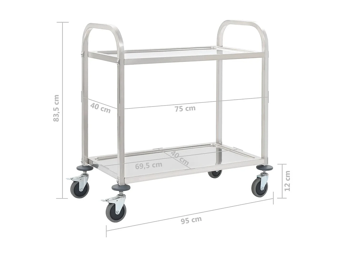 Keukentrolley 2-laags 95x45x83,5 cm roestvrij staal
