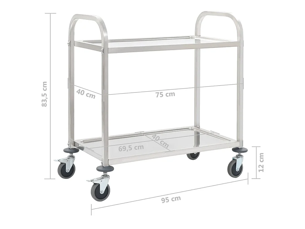 Carrinho de cozinha de 2 níveis 95x45x83,5 cm aço inoxidável