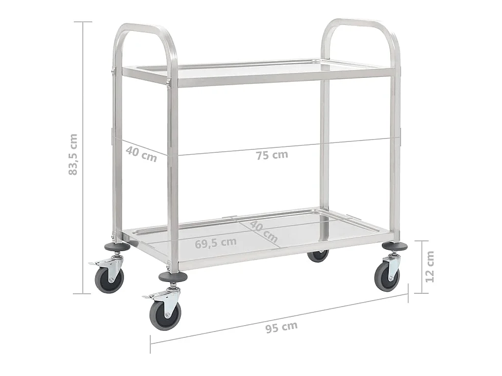 Carrinho de cozinha de 2 níveis 95x45x83,5 cm aço inoxidável