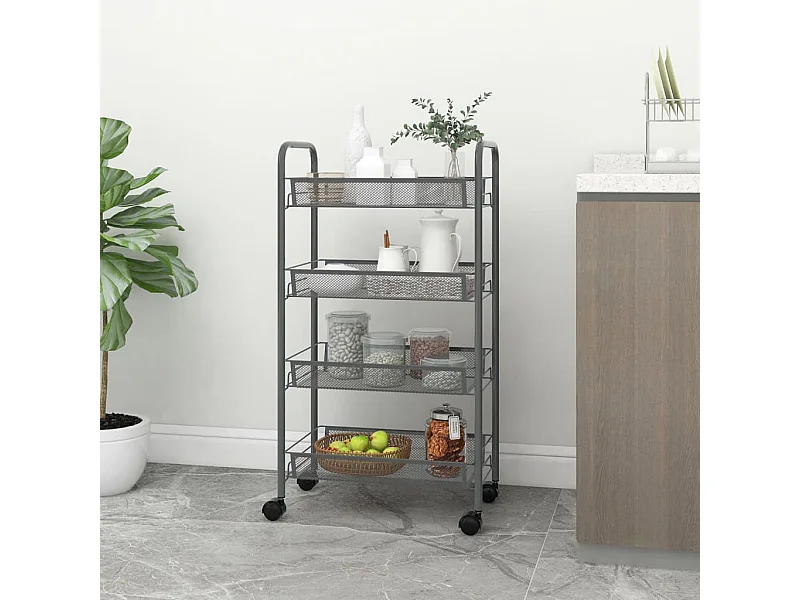 Carrito de cocina 4 niveles hierro gris 46x26x85 cm