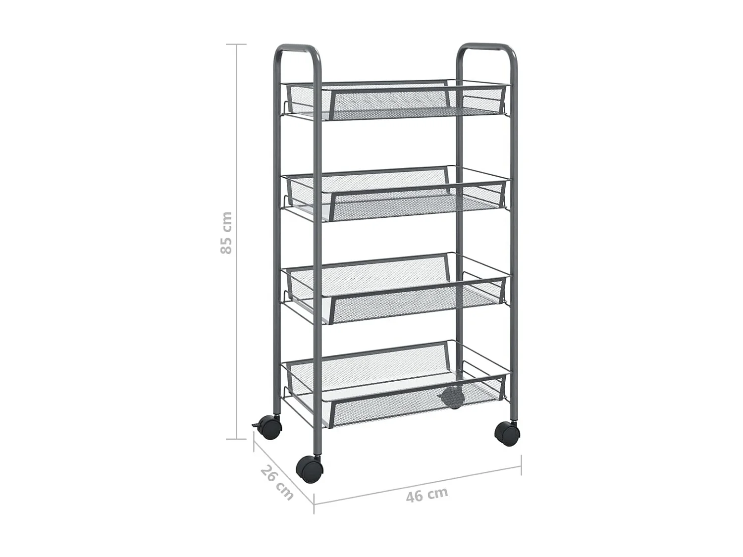 Keukentrolley 4-laags 46x26x85 cm ijzer grijs