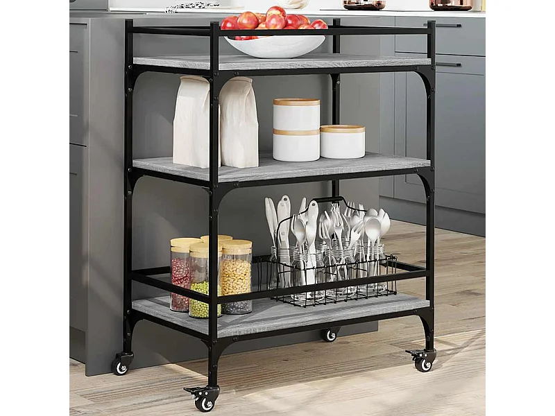 Chariot de cuisine sonoma gris 65x40x86,5 cm bois d'ingénierie