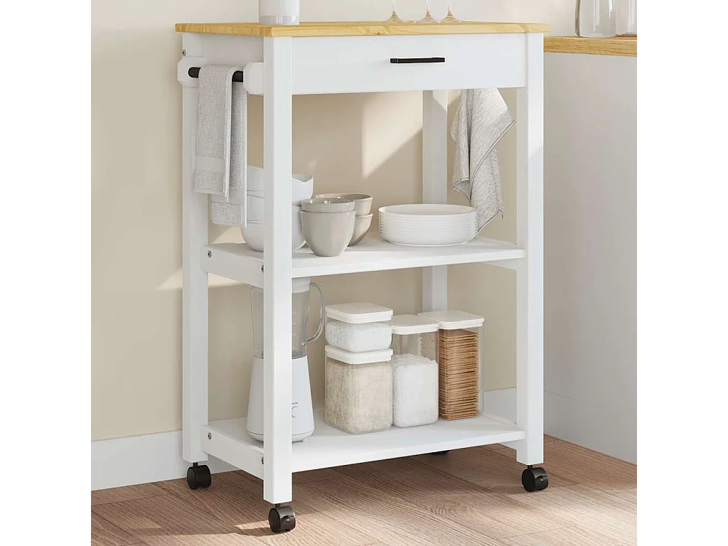 Carrello da Cucina MONZA 60x40x88,5 cm in Legno Massello di Pino
