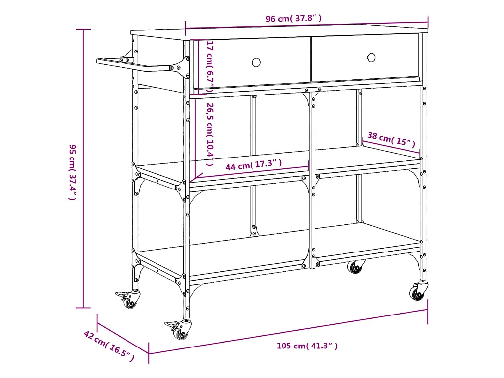 Chariot de cuisine chêne sonoma 105x42x95 cm bois d'ingénierie