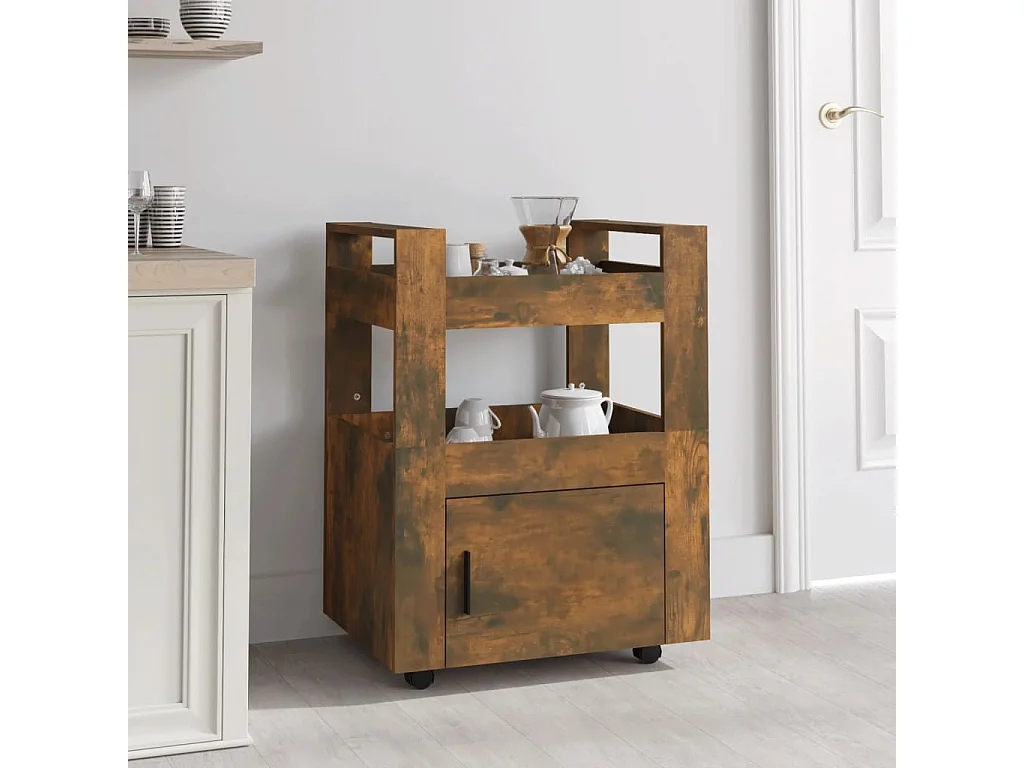 Chariot de cuisine Chêne fumé 60x45x80 cm Bois d'ingénierie