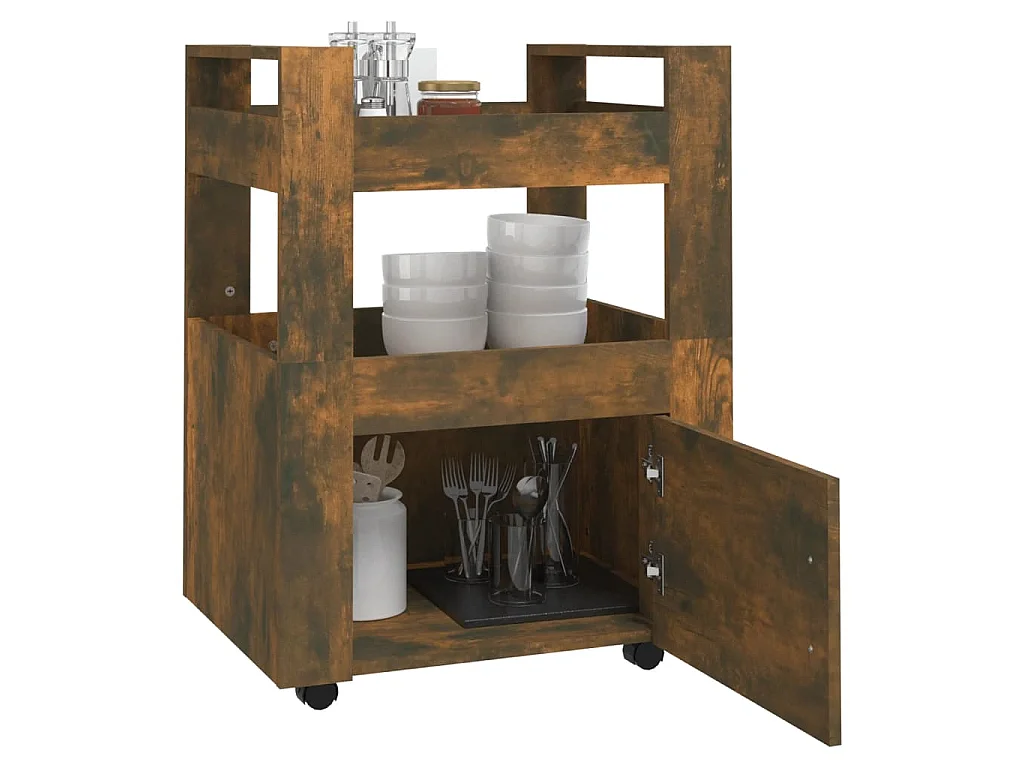 Chariot de cuisine Chêne fumé 60x45x80 cm Bois d'ingénierie